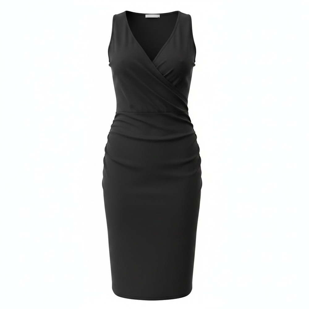 Michael Stars Women Large Black Sheath Sleeveless Crossover‎ Dress Ruched
